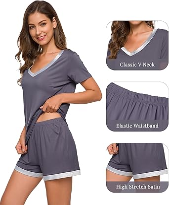 Viscose from Bamboo Pajamas Set for Women Soft Short Sleeve with Shorts Cooling Summer Plus Size Pjs Sets Sleepwear S-4X