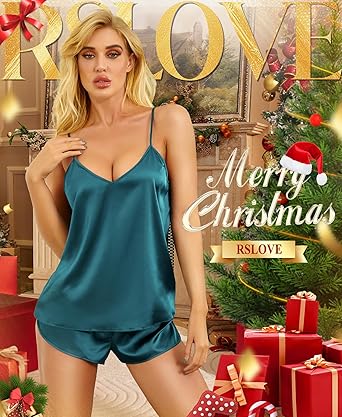 Women V Neck Sexy Lingerie Satin Sleepwear Pajamas Cami Shorts Set Nightwear