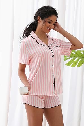 Women's Pajamas Set Sleepwear with Short Sleeve Top & Elastic Waist Shorts