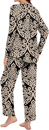 Women's Pajama Set, 2 Piece Lounge Outfits V Neck Sleepwear Fall Long Sleeve Long Pants With Pockets Ladies Pjs