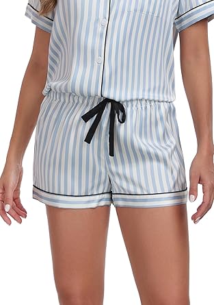 Women's Satin Pajama Set 2-Piece Sleepwear Loungewear Button Down Short Sleeve Silky PJ Set