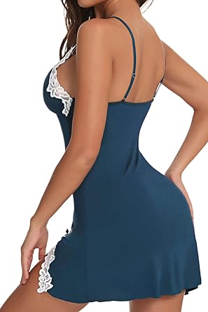 Women Sexy Lace Chemise Nightgown Sleepwear V Neck Full Slip Babydoll Lingerie Sleep Dress