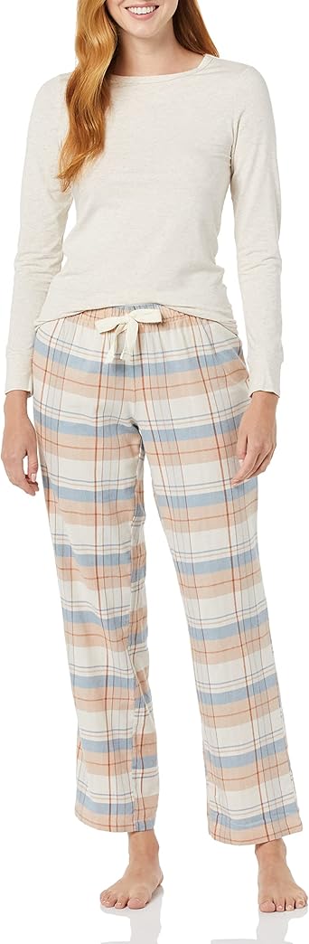 Women's Lightweight Flannel Pant and Long-Sleeve T-Shirt Sleep Set