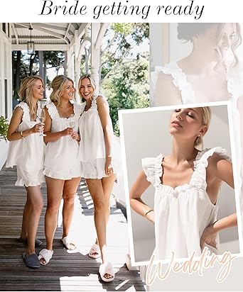 Womens Pajamas Set 2 Piece Ruffle Pj Soft Tank Top and Shorts Sleepwear Set Bridal Pajama for Women Set