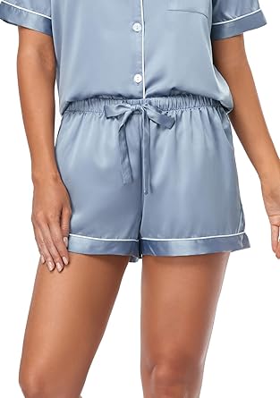 Women's Satin Pajama Set 2-Piece Sleepwear Loungewear Button Down Short Sleeve Silky PJ Set